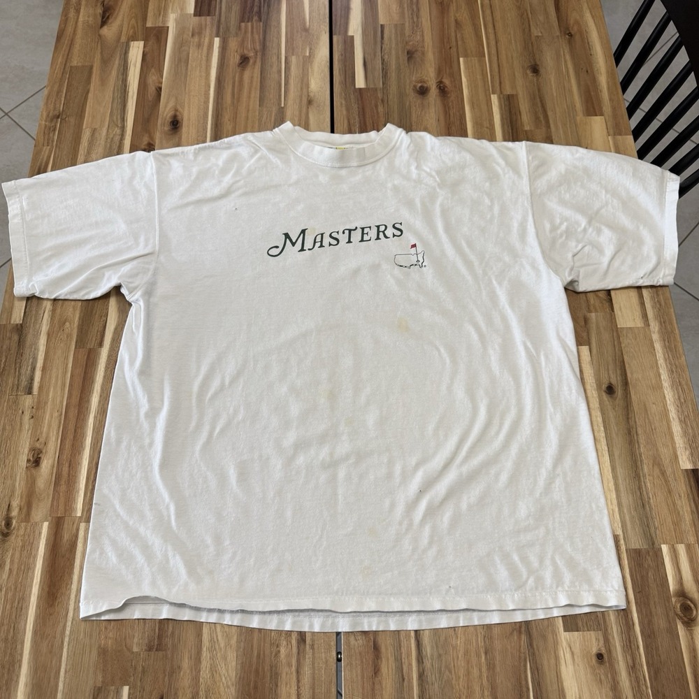 Vintage Masters T Shirt Mens 2XL White Augusta National Golf Made In USA *FLAWS